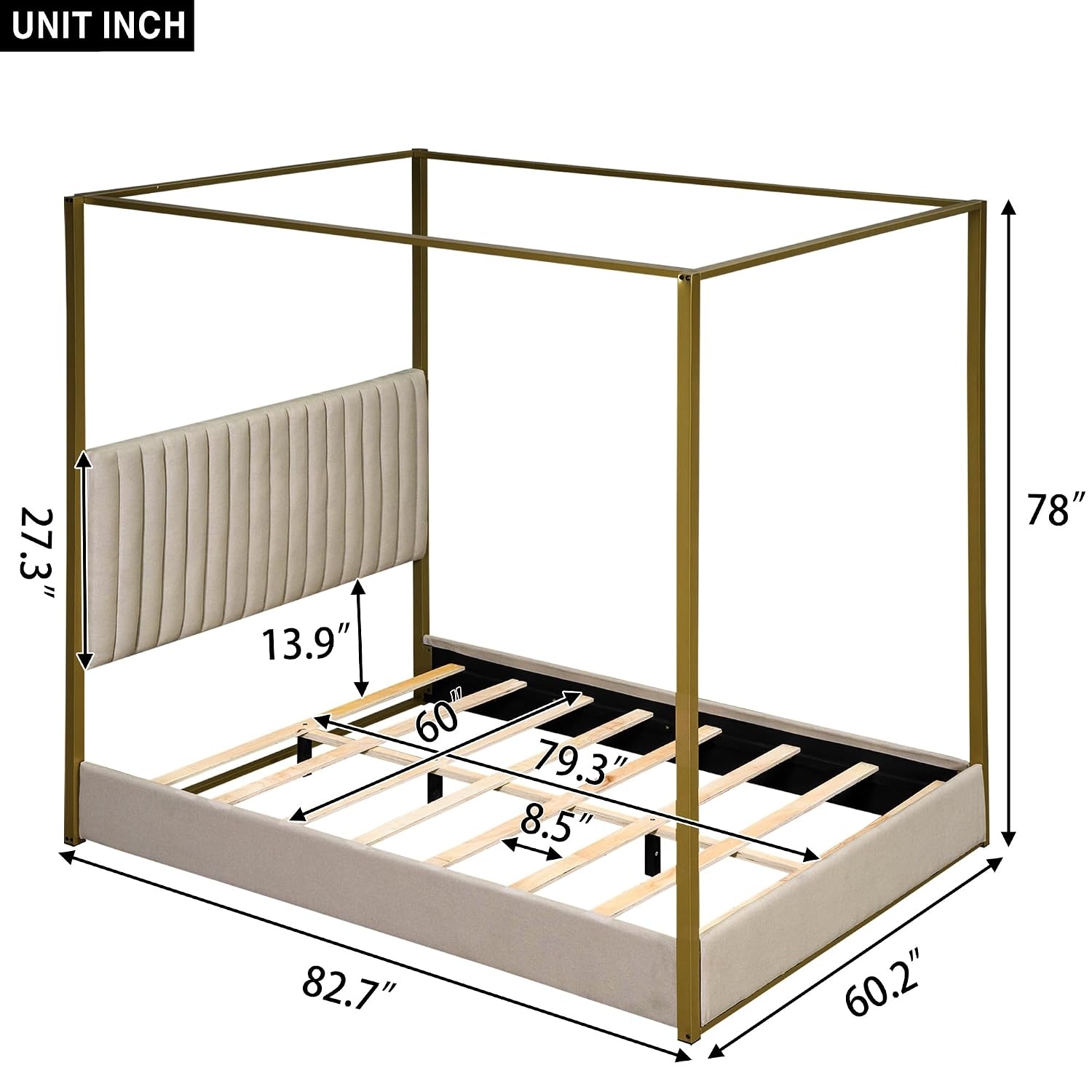 Canopy Bed Frame Metal Queen - Nowoczesne łóżko z baldachimem, rozmiar Queen,