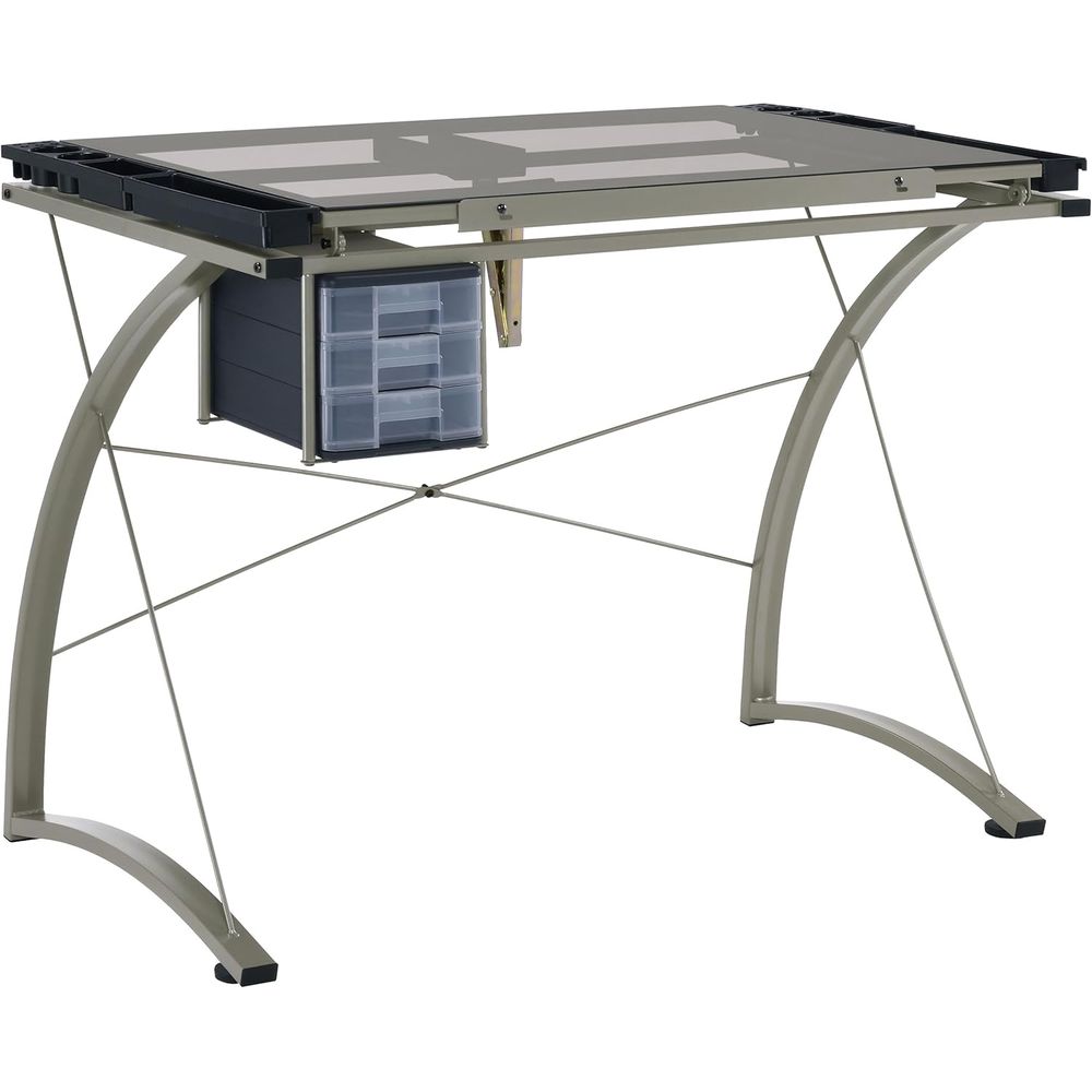 Tables - 41-calowy metalowo-szklany stół kreślarski z regulowanym