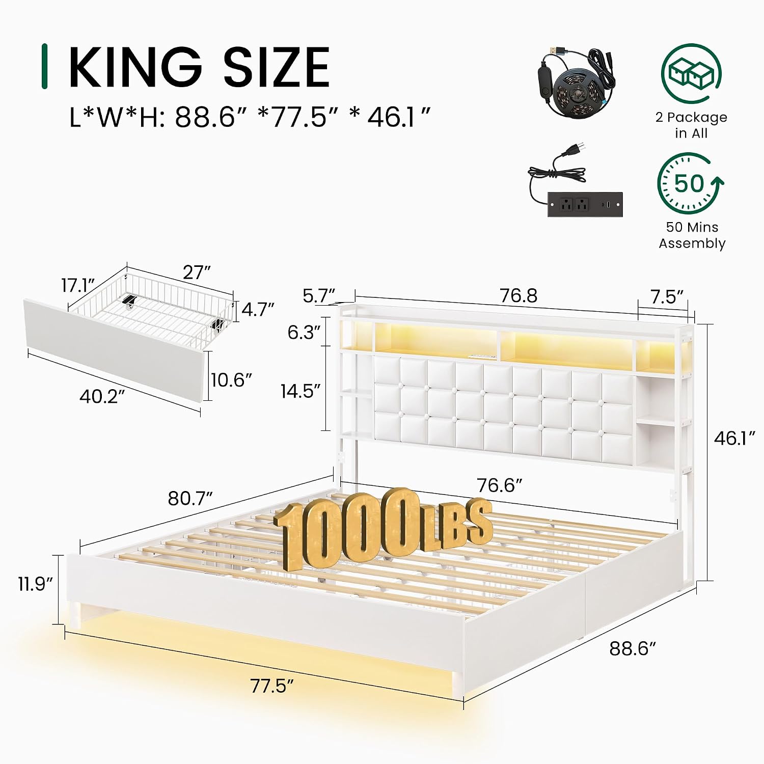 Rama łóżka drewniana w rozmiar – King Size Bed Frame With Storage Drawers recenzja i cena
