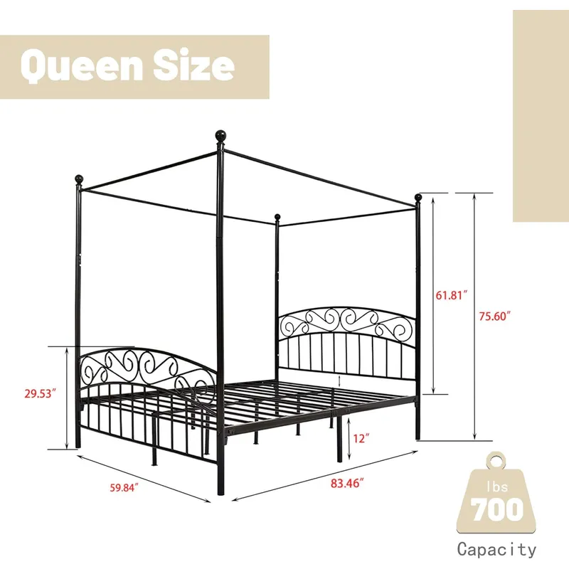 Rama łóżka z baldachimem Queen – Canopy Bed Frame Metal Queen recenzja i cena