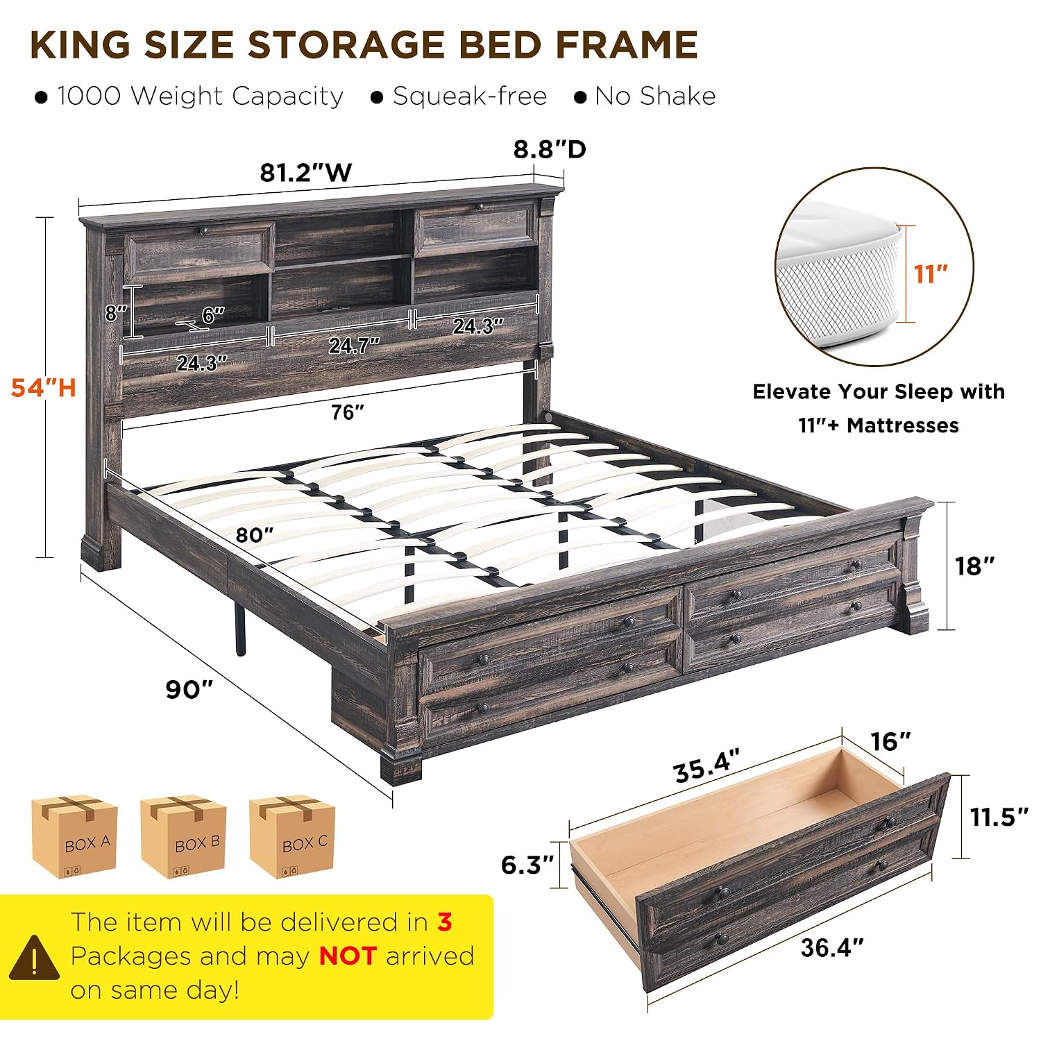 Rama łóżka typu King Size, zag – King Size Bed Frame With Storage Drawers recenzja i cena