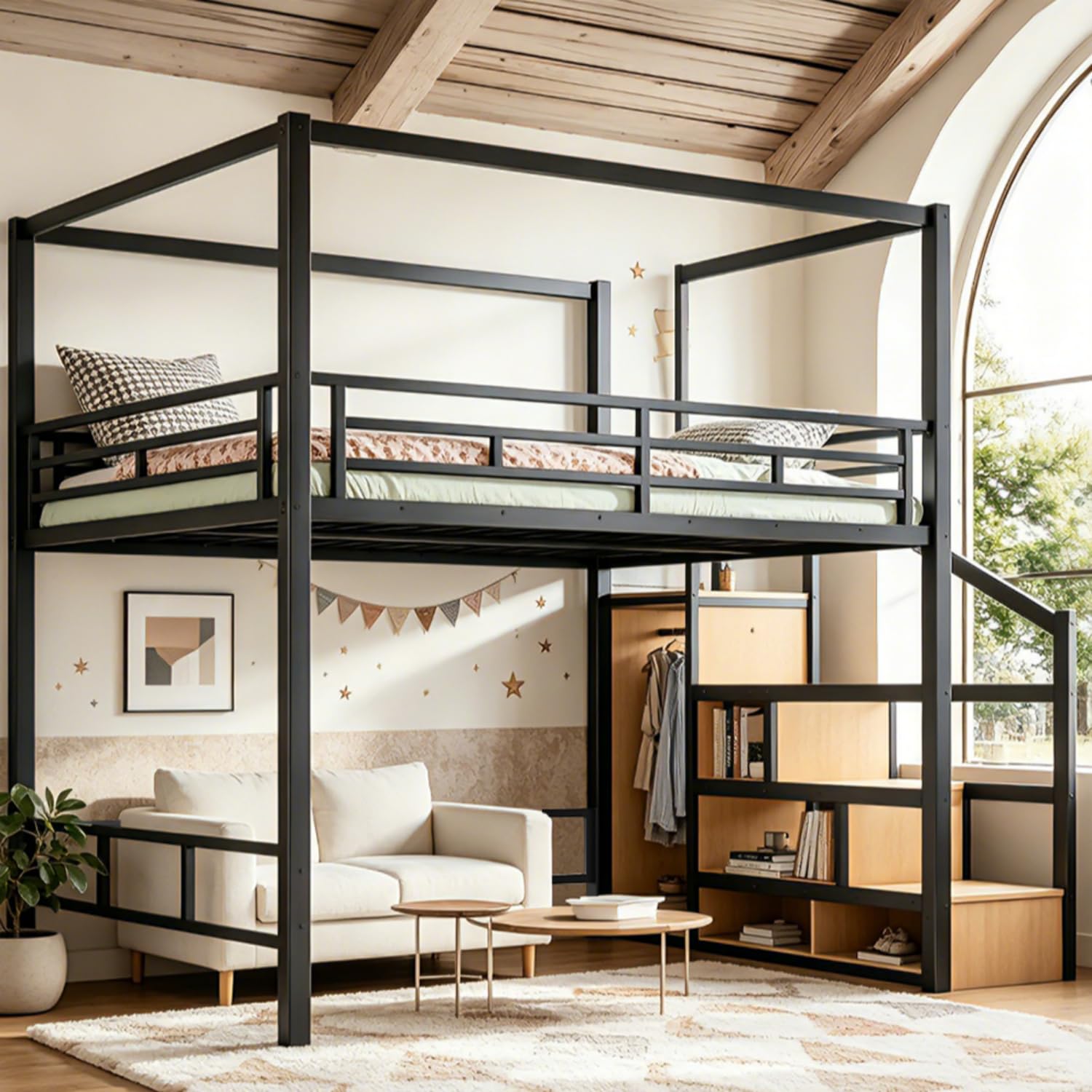 Łóżko piętrowe Queen z schodam – Canopy Bed Frame Metal Queen recenzja i cena