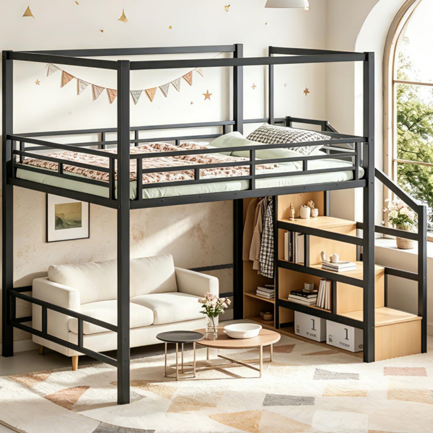 Łóżko piętrowe Queen z schodam – Canopy Bed Frame Metal Queen recenzja i cena