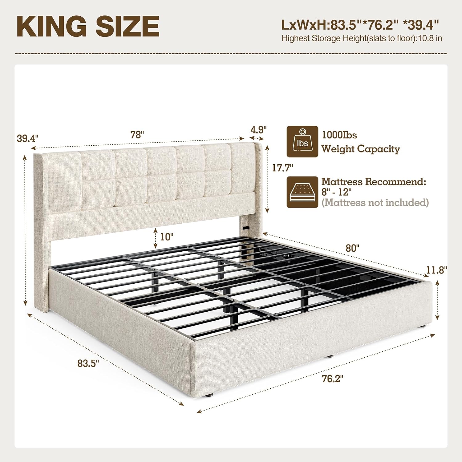Rama łóżka typu king-size z hy – Gas Lift Storage Bed Hydraulic recenzja i cena