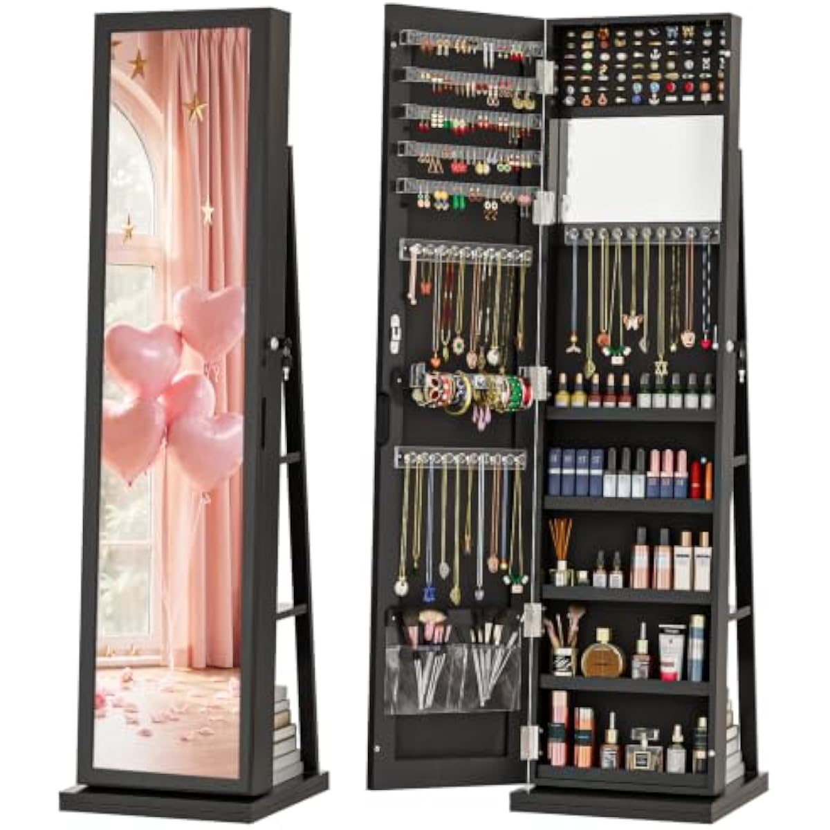 Elegancka czarna stojąca szafa – Full Length Mirror Jewelry Armoire recenzja i cena