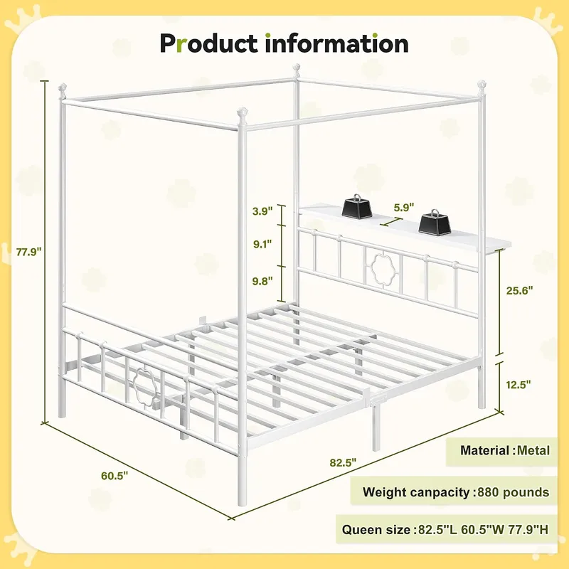 Rama łóżka z baldachimem Queen – Canopy Bed Frame Metal Queen recenzja i cena