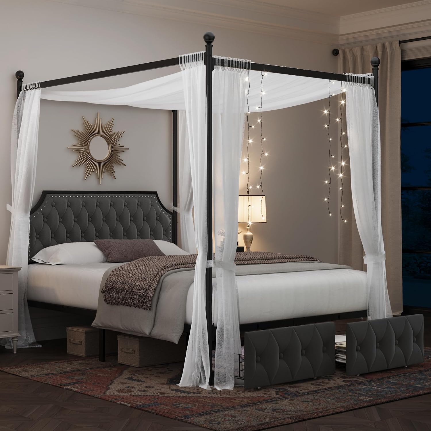 Rama łóżka z baldachimem, szuf – Canopy Bed Frame Metal Queen recenzja i cena