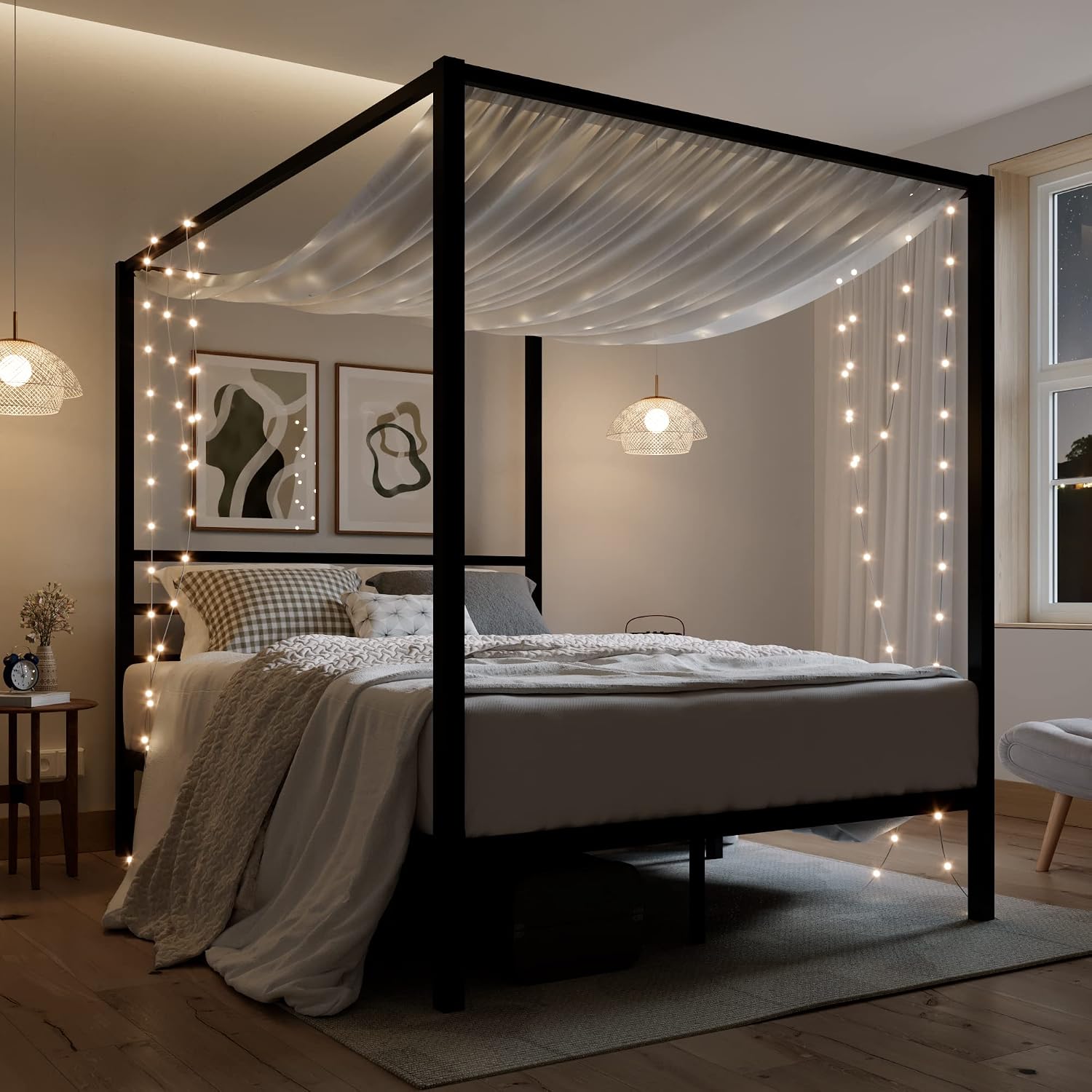 Rama łóżka z metalowym baldach – Canopy Bed Frame Metal Queen recenzja i cena
